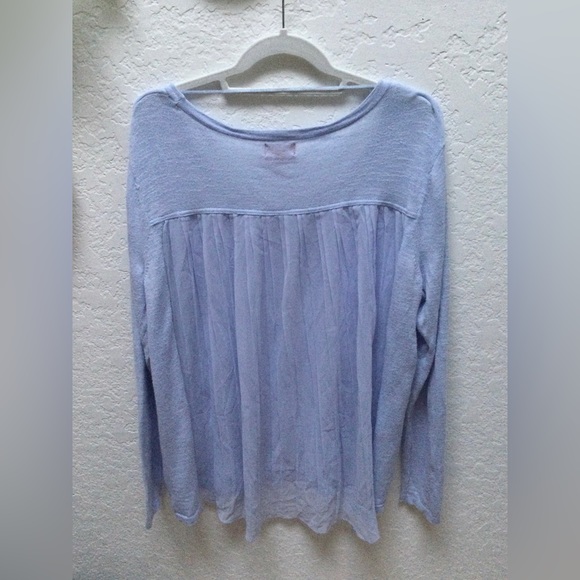 Elle Baby Blue Long Sleeve Knit & Chiffon Blouse - Picture 2 of 4